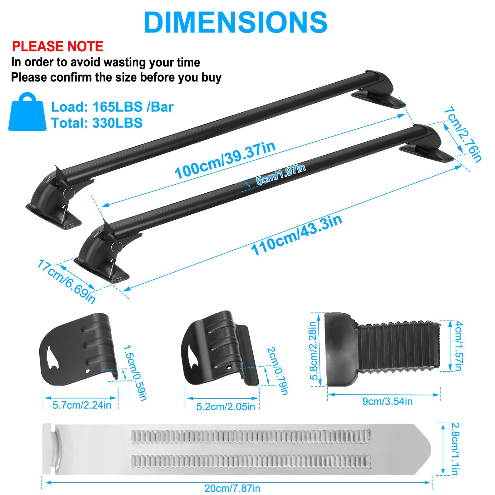 43inch Universal Car Roof Rack, Anti-Theft Lock, Aluminum Rack Cross Bars, Adjustable Window Frame for Bike Kayak Cargo Luggage, 42.91-44.88 inch Distance Between Rain Grooves, 165LBS Load