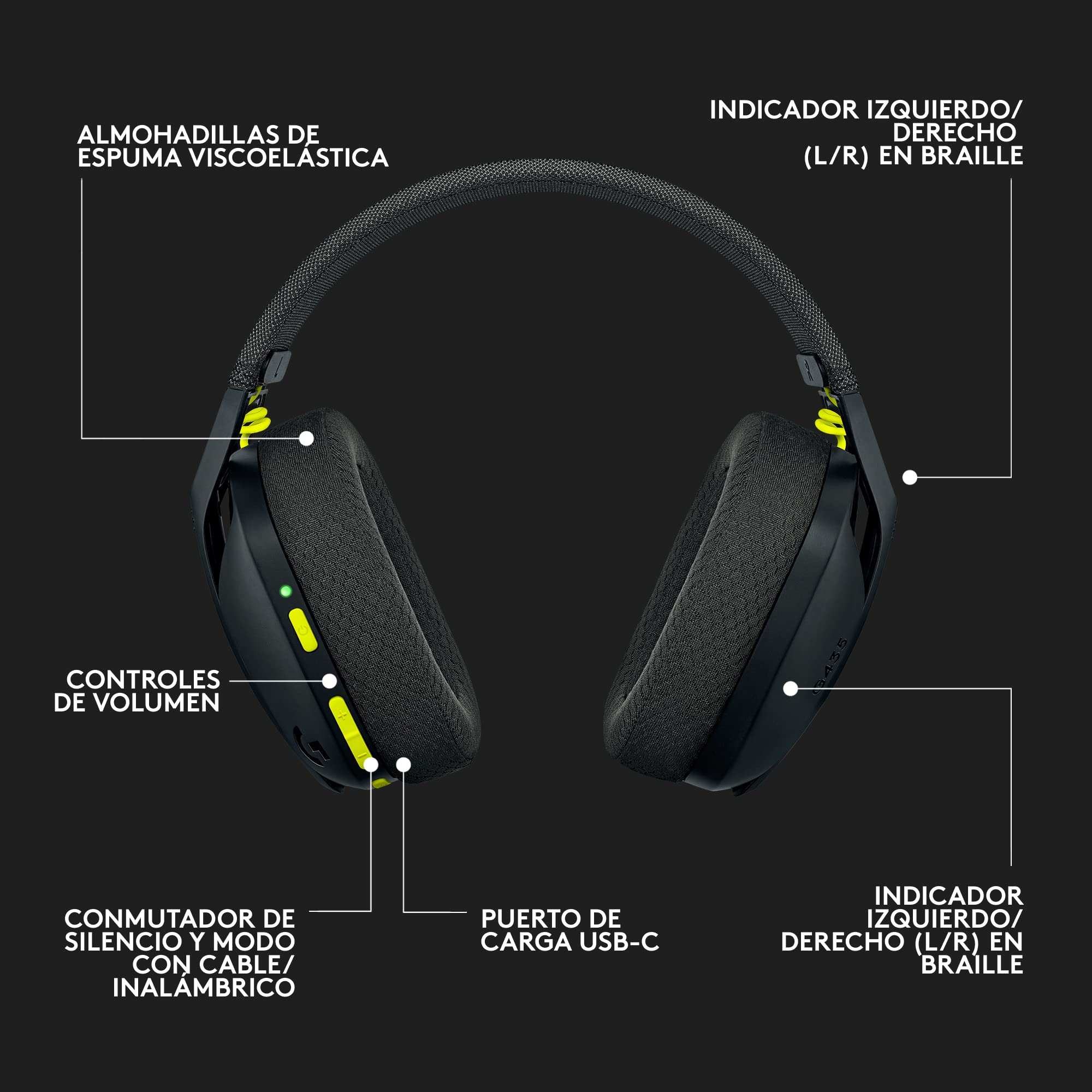 Logitech G G435 LIGHTSPEED, auriculares inalámbricos y Bluetooth para gaming - Auriculares ligeros circumaurales, micrófonos integrados, Dolby Atmos, PC, PS4, PS5,Nintendo Switch/Switch 2, móvil-Negro