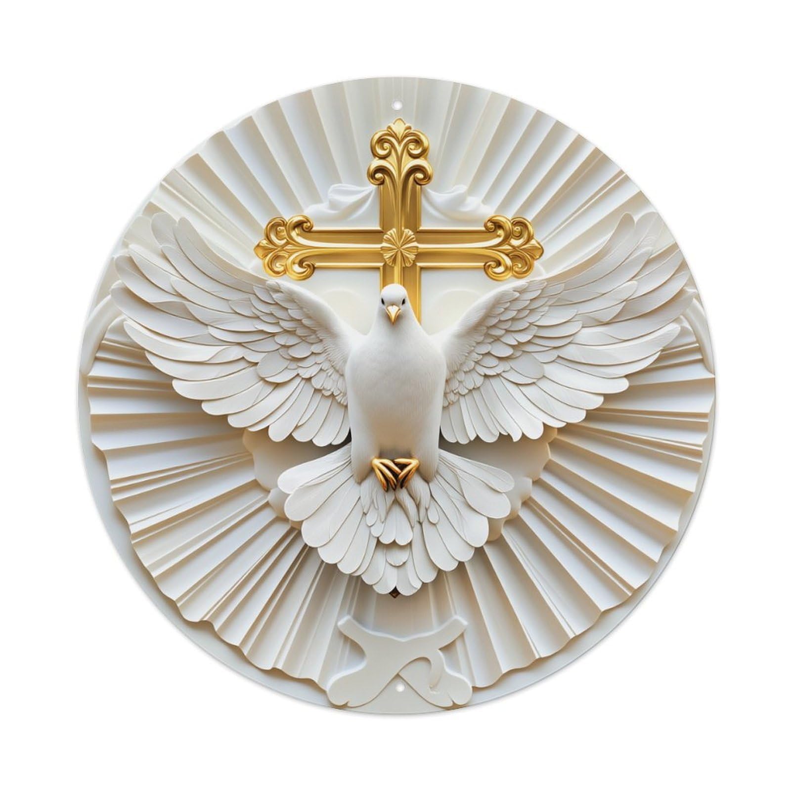 Dove Cross Wings Radiance Symbol Round Tin Sign Vintage Metal Poster, Home Bar Garage Man Cave Cafe Indoor & Outdoor Wall Decoration 8x8Inches
