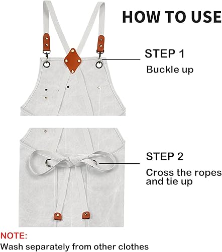Miniatura 24 de Delantal de lona de algodón con espalda cruzada para hombres y mujeres, delantal de chef con correa ajustable y bolsillos grandes, delantal de Gris