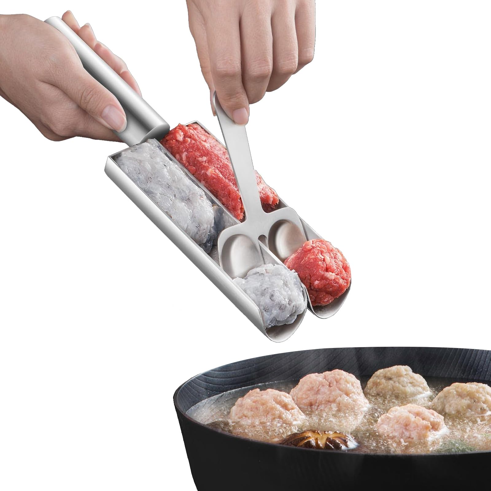 2 Rows Meatball Maker Tool Kitchen 304 Stainless Steel Making Ball Mold Fish Beaf Ball Rice Balls Mold Cooking Homemade Meat Baller Tools (2 Rows)