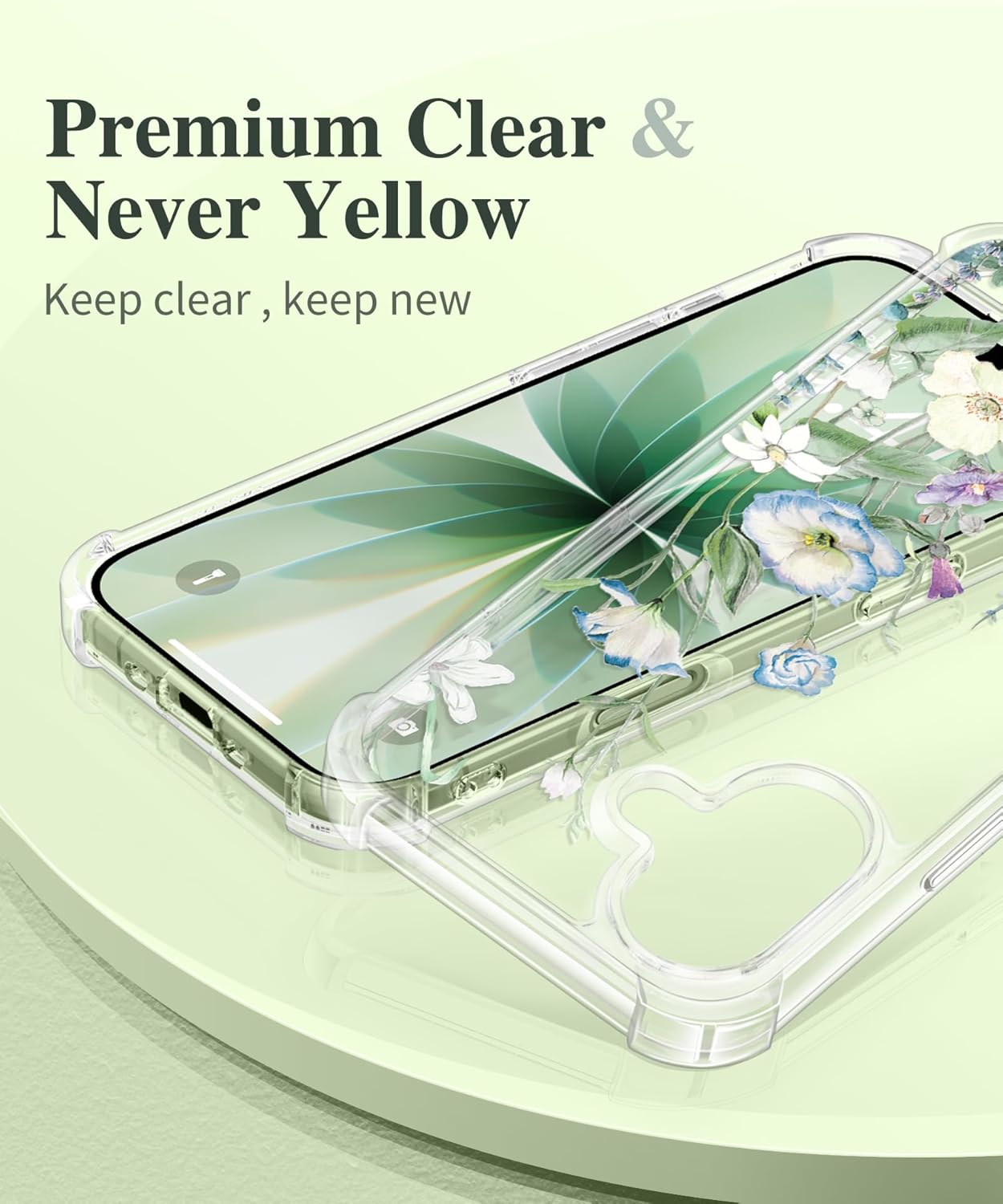 GVIEWIN for iPhone 17 Case, with Screen Protector+Camera Lens Protector, [NonYellowing] Clear Floral Slim Shockproof Protective Hard PC Back Women Phone Case for iPhone 17 6.3", Aquilegia/White - Image 3