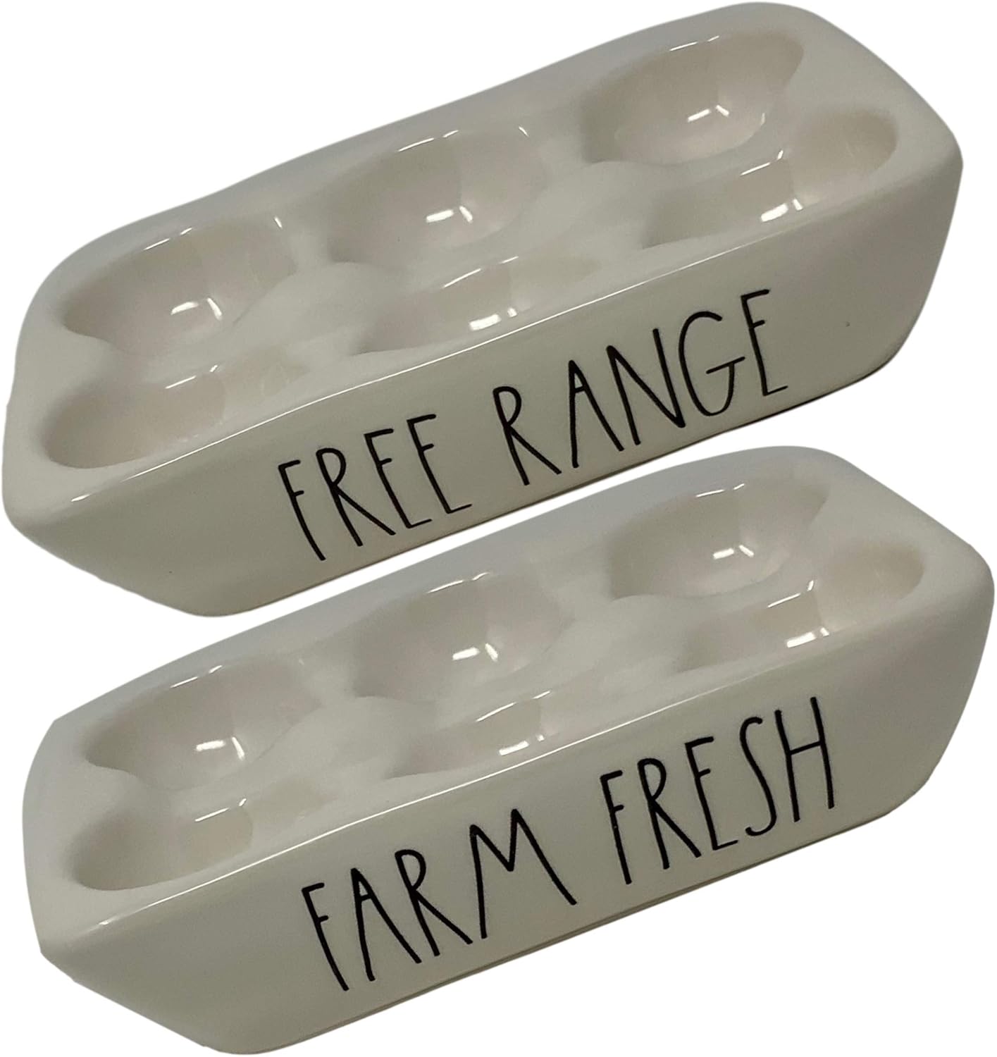 Rae Dunn FARM FRESH And FREE RANGE Egg Holder - Ceramic
