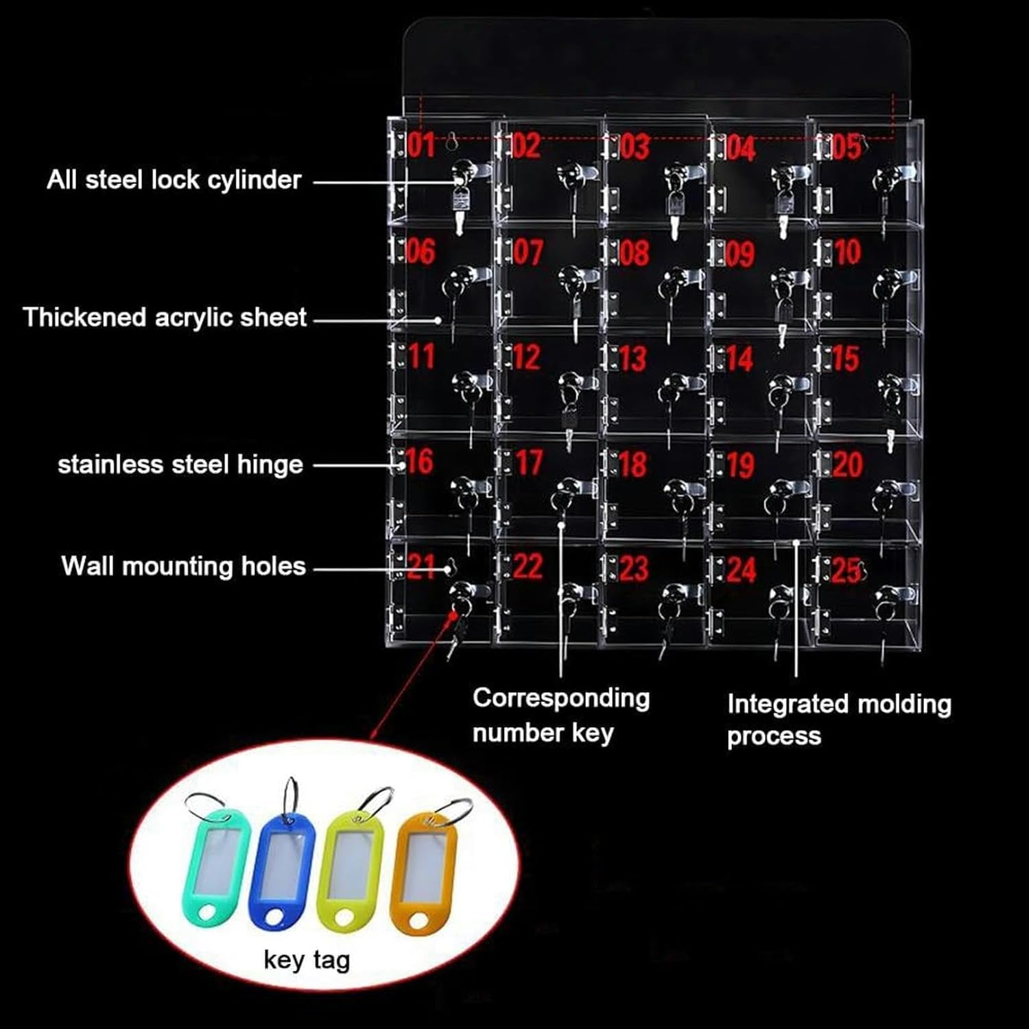 Wall-Mounted Cell Phones Storage Cabinet, Acrylic Clear Cell Phone Locker Box, Classroom Phone Organizer with Door Locks and Keys, for Pocket Cellphone Holder