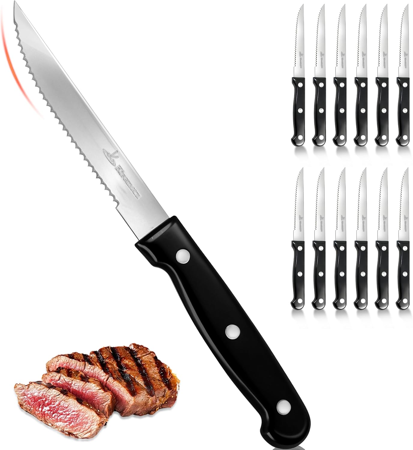 Upgraded Steak Knives Set of 16, Uncoated Stainless Steel Serrated Steak Knife Set, 4.5 Inch Steak Knife with Ergonomic Handle and Sharp Blades, Dishwasher Safe Dinner Knives for Kitchen, Restaurant