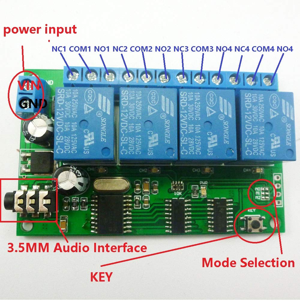 DC 12V 4ch MT8870 DTMF Tone Signal Decoder Phone Voice Remote Control Relay Switch Module for LED Motor PLC Smart Home (4CH MT8870 Decoder Relay, 5)