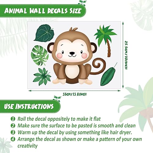 Miniatura 2 de 9 hojas de calcomanías de pared de animales de safari para bebé, animales de la selva, elefante, cebra, jirafa, hipopótamo, hoja de león, decoración