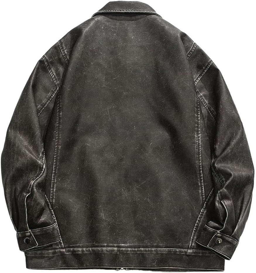 Aelfric Eden Leather Jacket Faux Vintage Oversized Motorcycle Jackets Zip Up Moto Jacket Fashion Trendy Outfits Unisex - Image 4