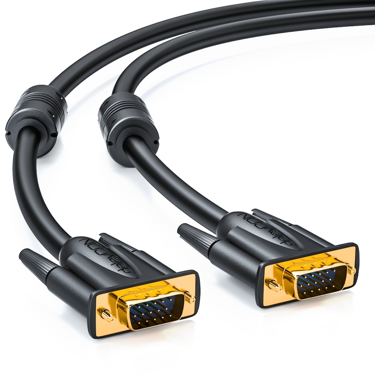 deleyCON 0,5m VGA Cavo 15Pol - S-VGA Cavo per Monitor Innesto D-Sub 1080p Full HD 3 Volte Schermato Riparo da Pieghe Contatti Dorati - Nero