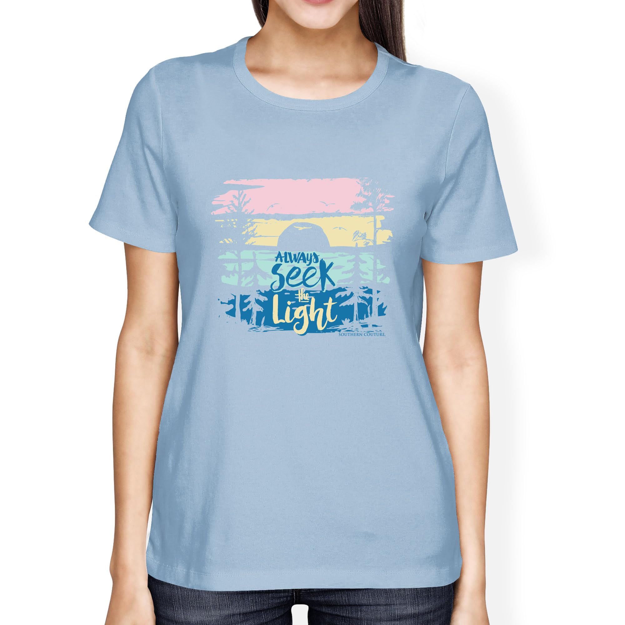 Southern CoutureAlways Seek The Light Sunrise Pale Blue Cotton Fashion T-Shirt