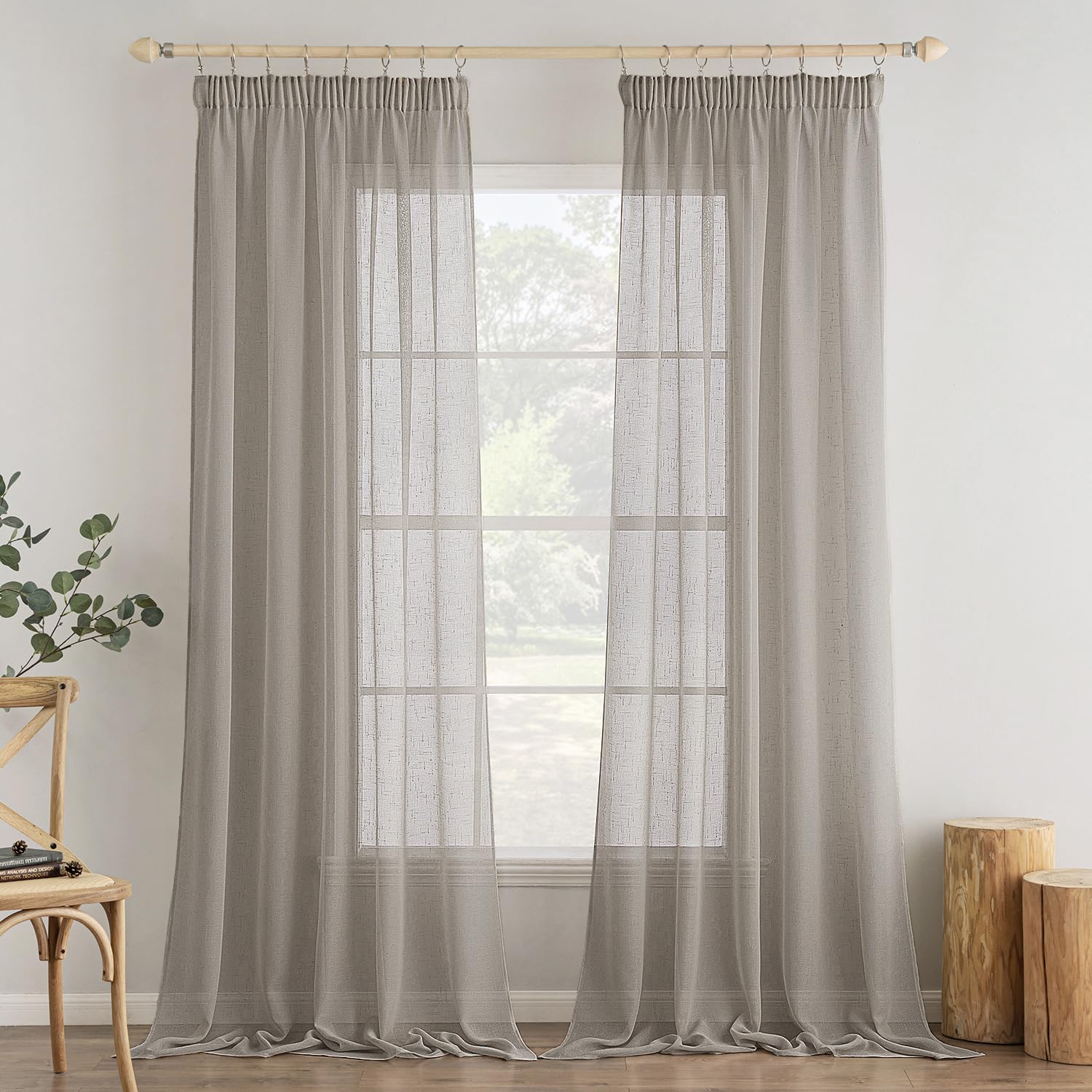 MIULEE 2er Set Voile Vorhang Sheer Leinen Vorhang mit kräuselband Transparente Leinen Optik Gardinen Wohnzimmer Modern Fensterschal Schlafzimmer