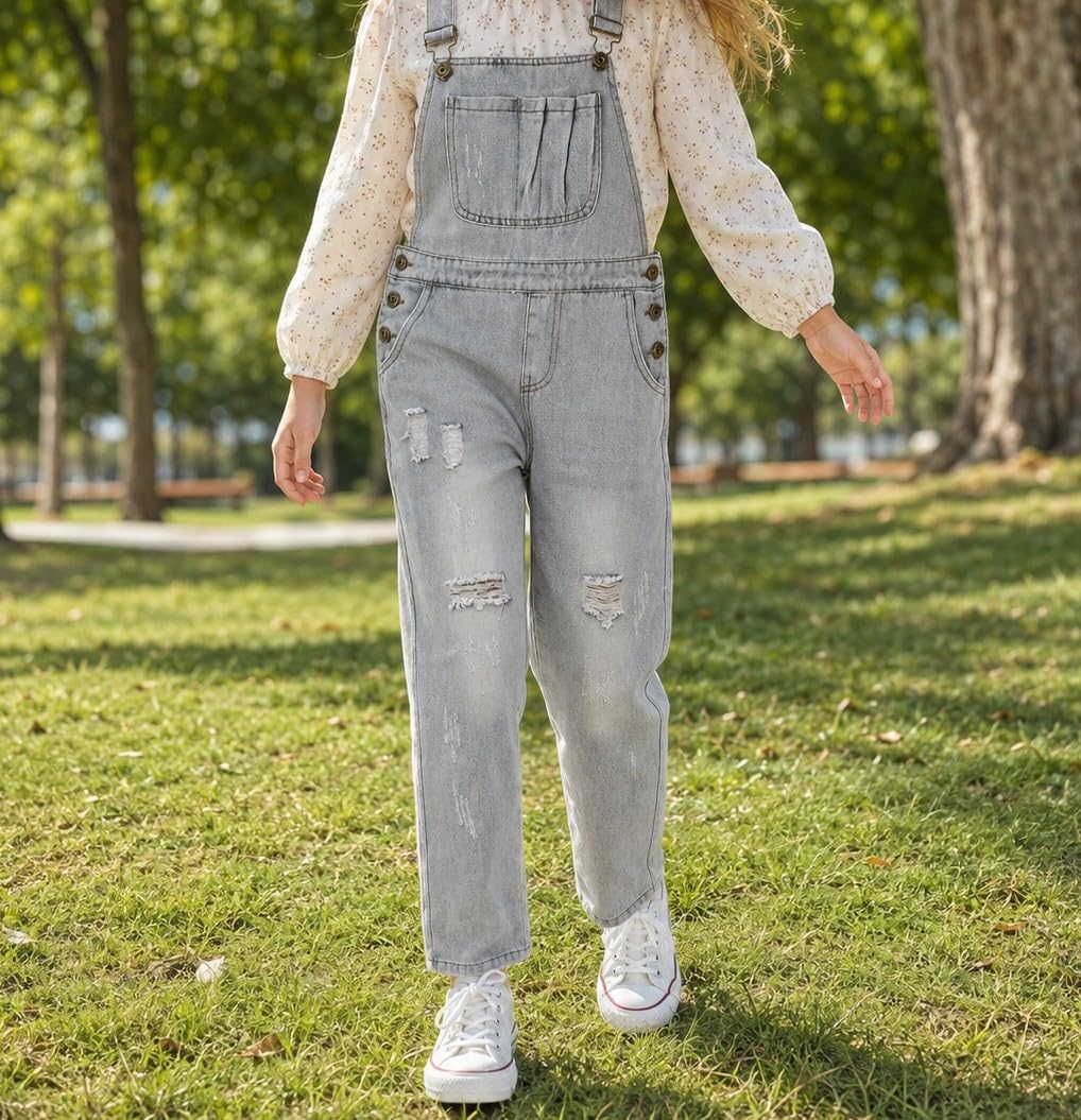 KIDSCOOL SPACE Overol para niñas, Little Big Girls Casual Soft Denim Pants Jumpsuit