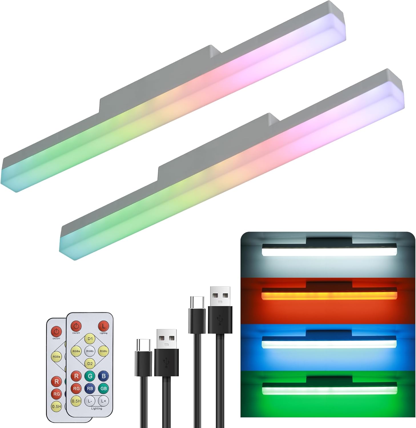 Led Mirror Vanity Lights Set of 2, Magnetic 4000Mah Battery Rechargeable RGB+6400k Color Changing wall Sconces with Remote Dimmable and Timer for Makeup, Cabinet, Closet