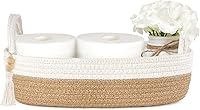 Mkono Boho Woven Rope Storage Basket for Toilet Paper & Toiletries - Brown/White 13x6 Inch Bathroom Shelf Organizer