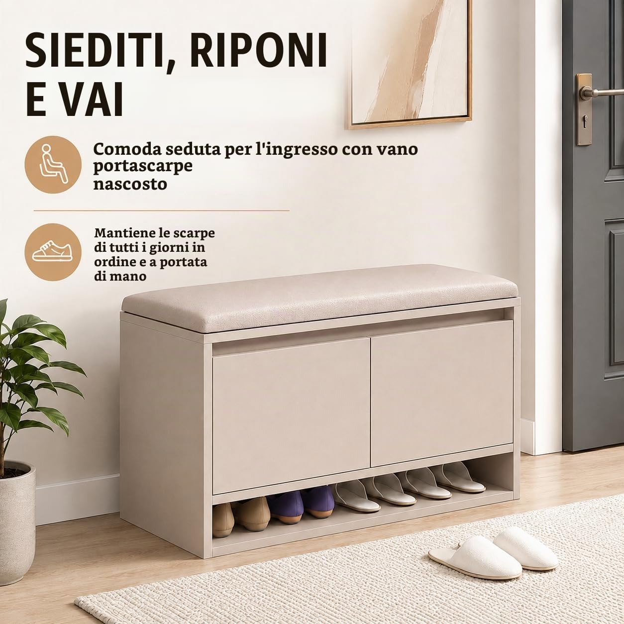 Panca Scarpiera da Ingresso con Seduta Imbottita e Ante