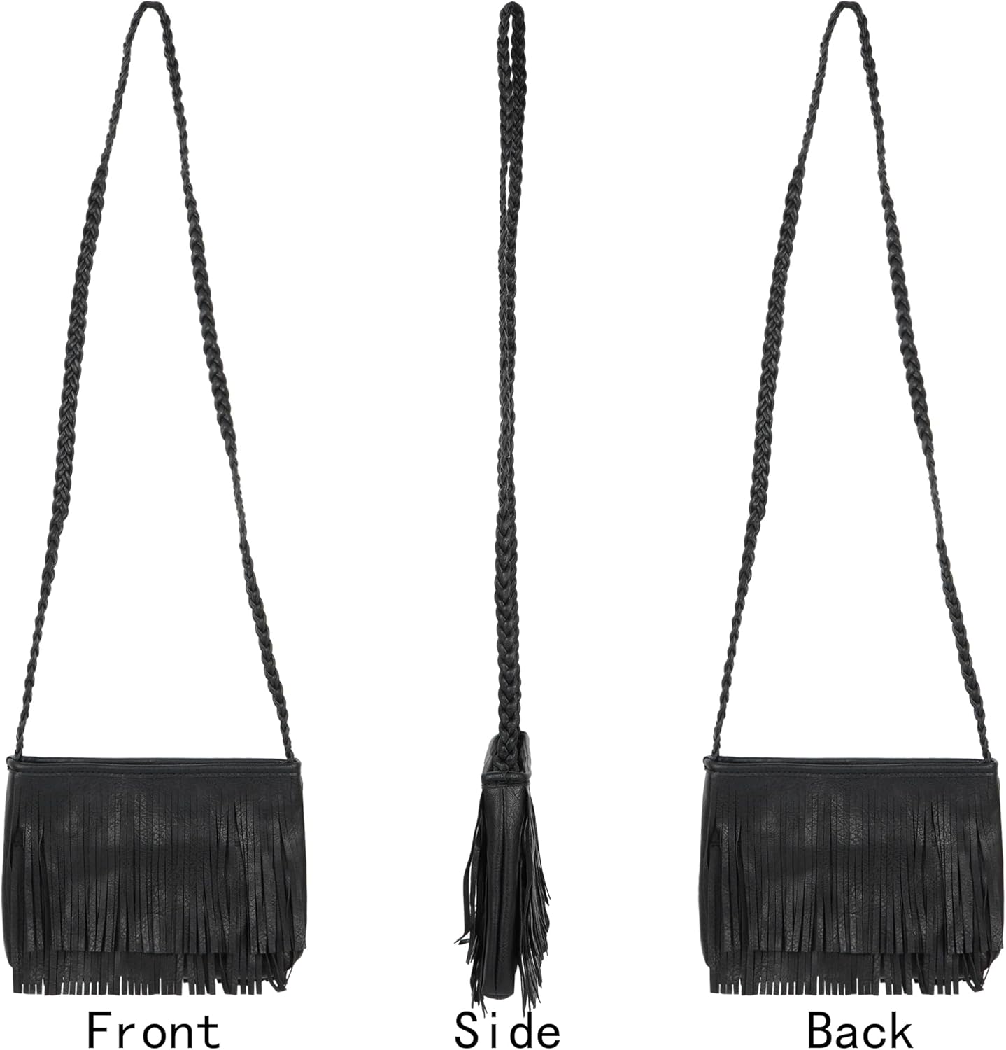 Women Mini Fringe Tassel PU Leather Crossbody Shoulder Bag Cell Phone Coin Purse Wallet - Image 4