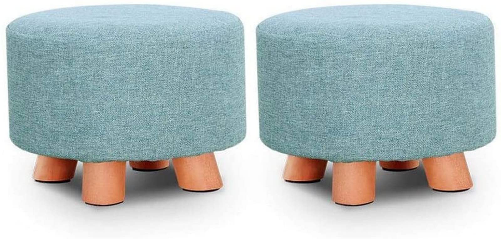 Pouf repose-pieds ottoman en bois massif et tissu bleu premium