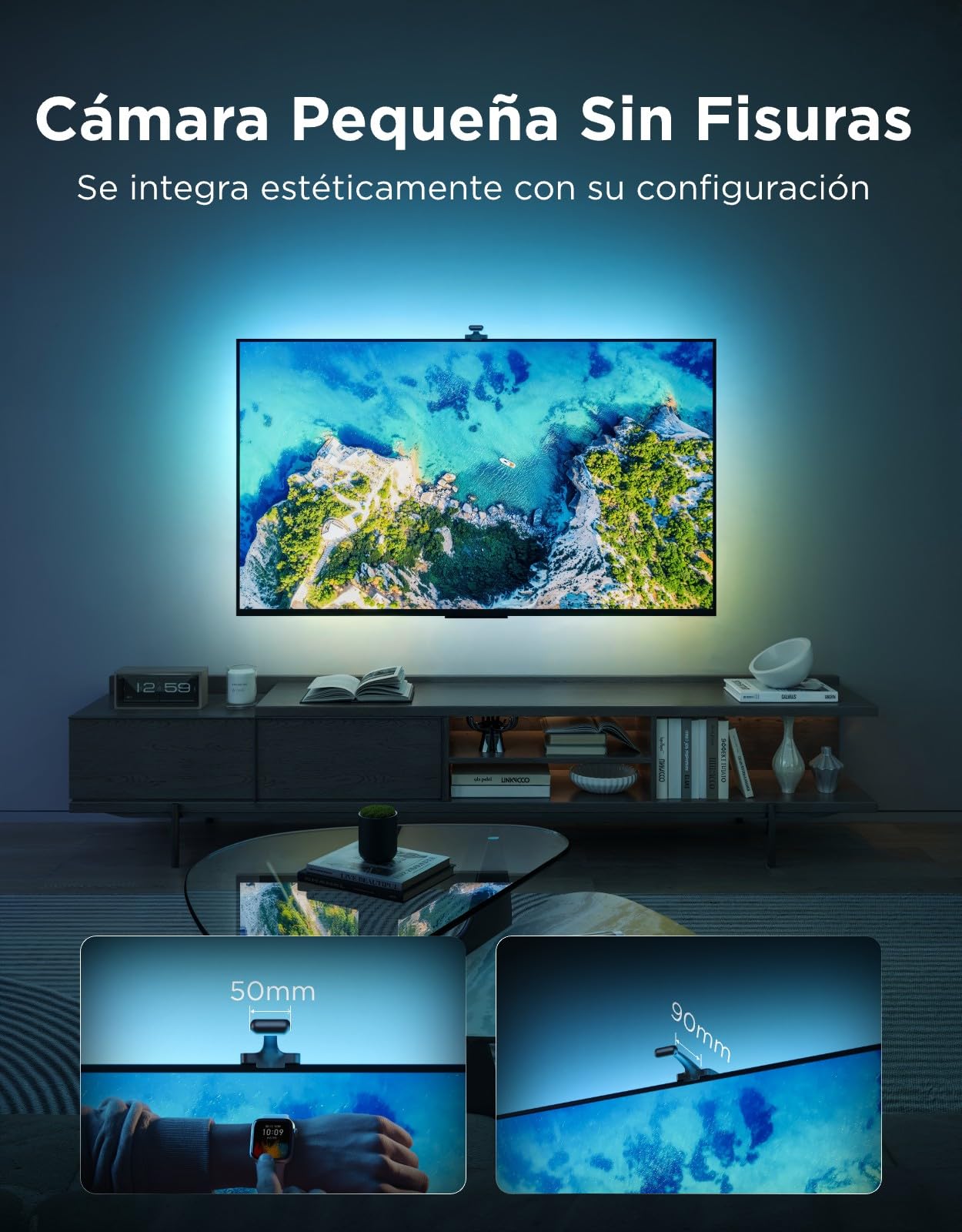 Govee TV Hintergrundbeleuchtung 3 mit 4 MP Dual-Kamera für 55-65 Zoll, 3,6M RGBWIC TV Backlight, 60 LEDs/m, AI-Farbfilter, App und Sprachsteuerung mit Matter