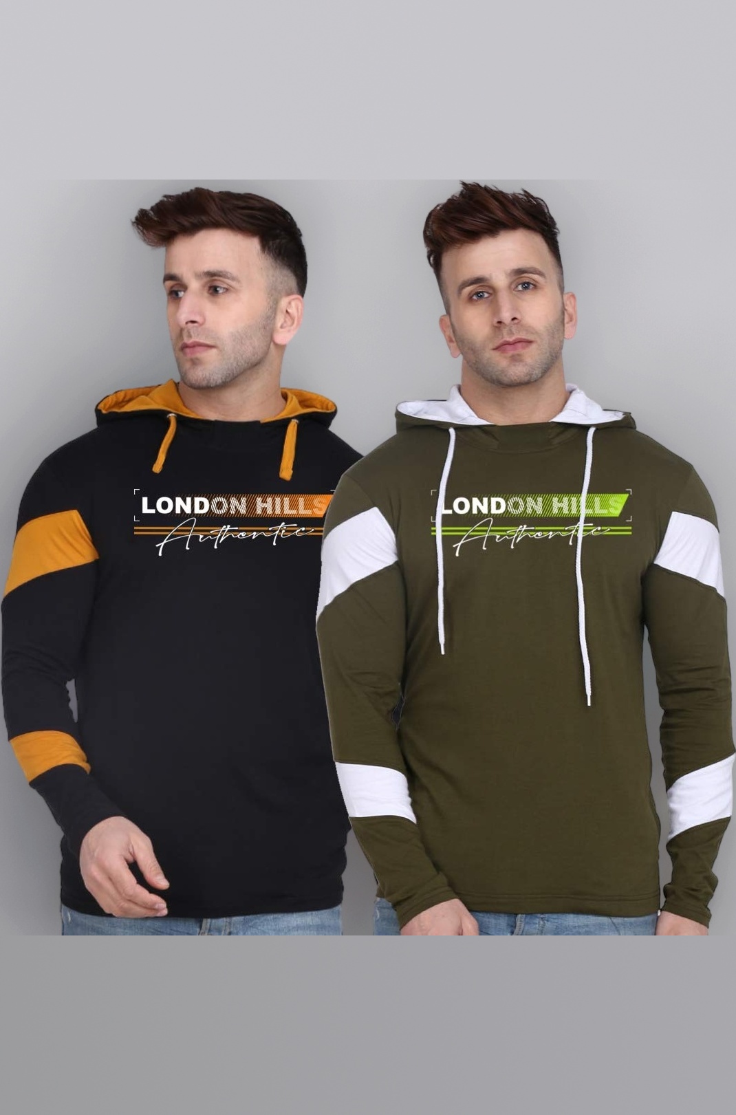 London Hills Men's Cotton Blend Hooded Regular Fit Printed Full Sleeve Hoodie (Pack of 2)