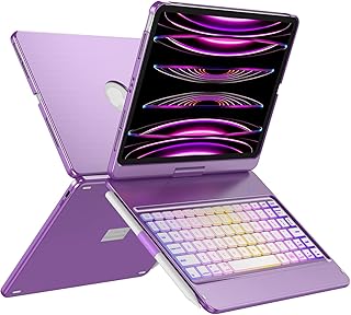 iPad Pro 11 inch Case with Keyboard(4th/3rd/2nd/1st Gen),iPad Air 5th/4th Generation Case with Keyboard 10.9 inch,10 Color Backlight Bluetooth Keyboard with Pencil Holder,360° Rotatable Screen-Purple