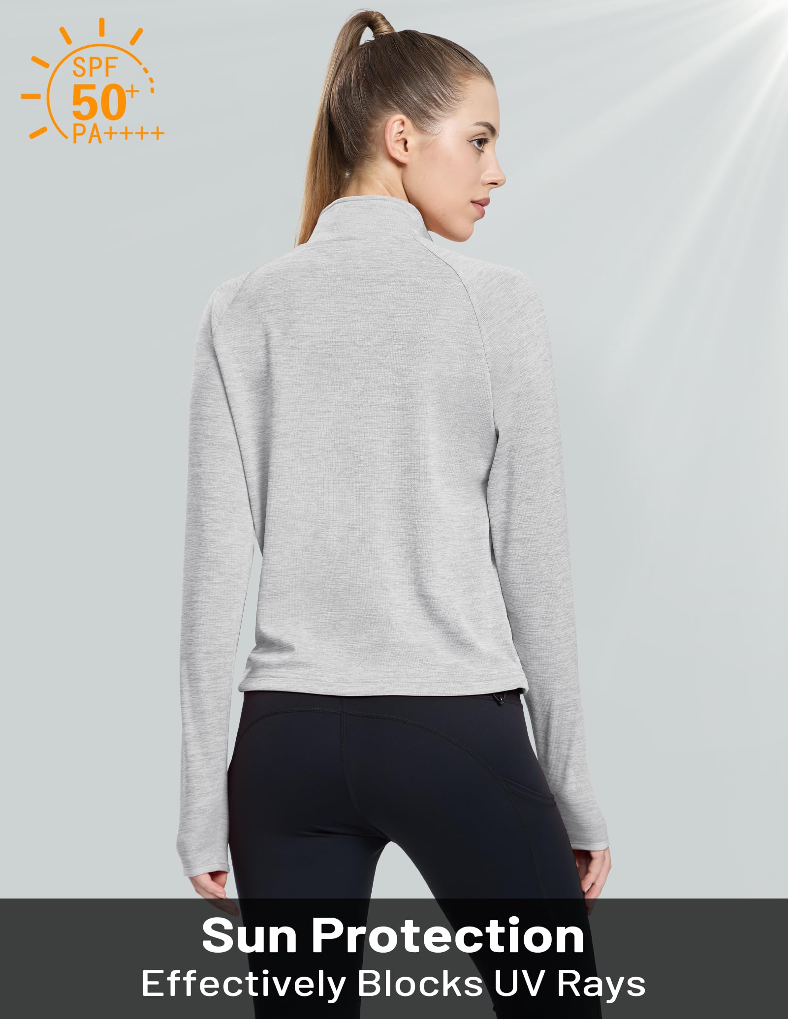 MIER Women's Lightweight Jackets Zip Up Cropped Workout Athletic Track Jacket with Pocket, UPF 50+, Heather Ligth Grey S