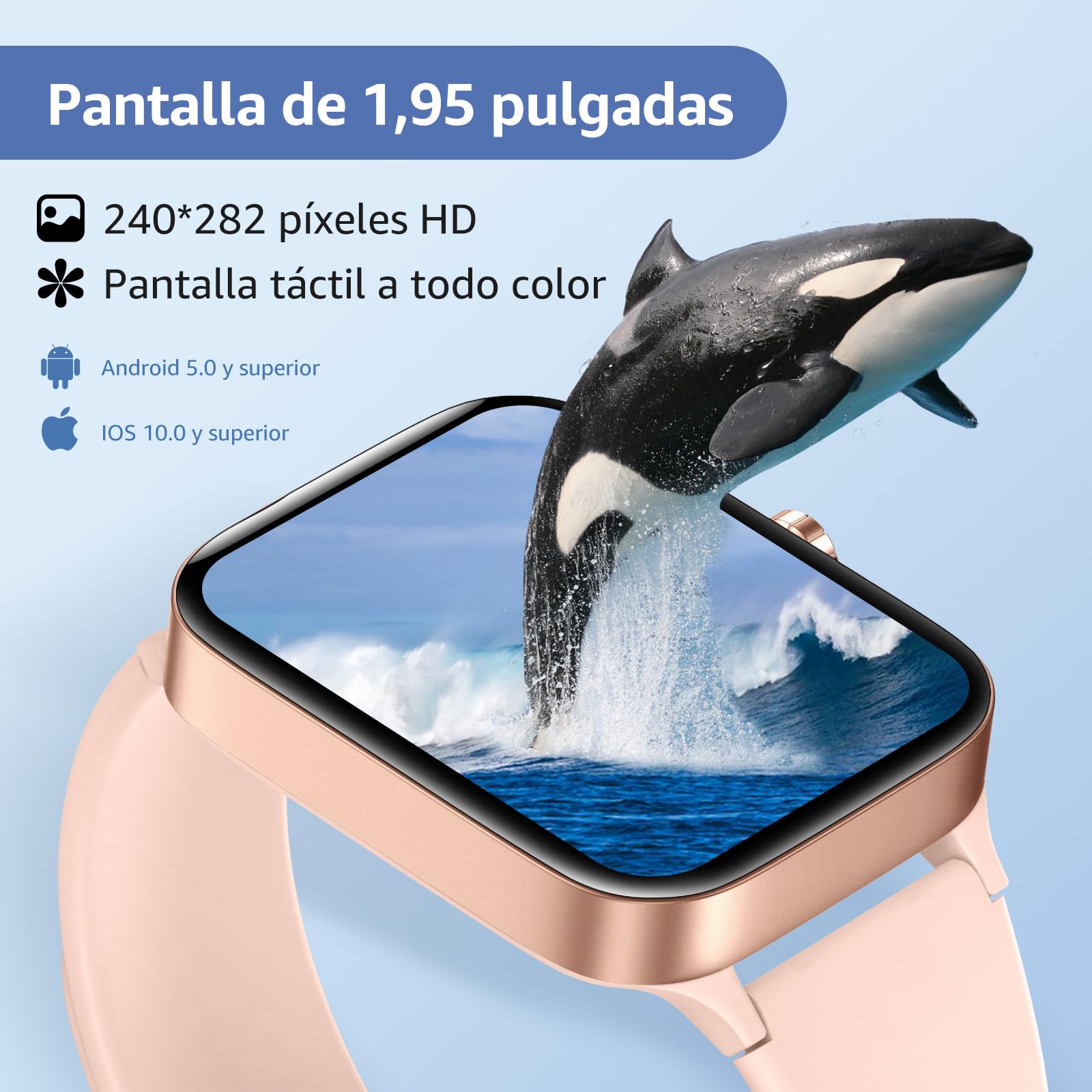 Reloj Inteligente Mujer Hombre, 1.95" Smartwatch con Funciún Llamadas y Recordatorio del Mensaje, Smart Watch con 140+ Modos Deporte, Oxímetro, Monitoreo del sueño, para Android iOS