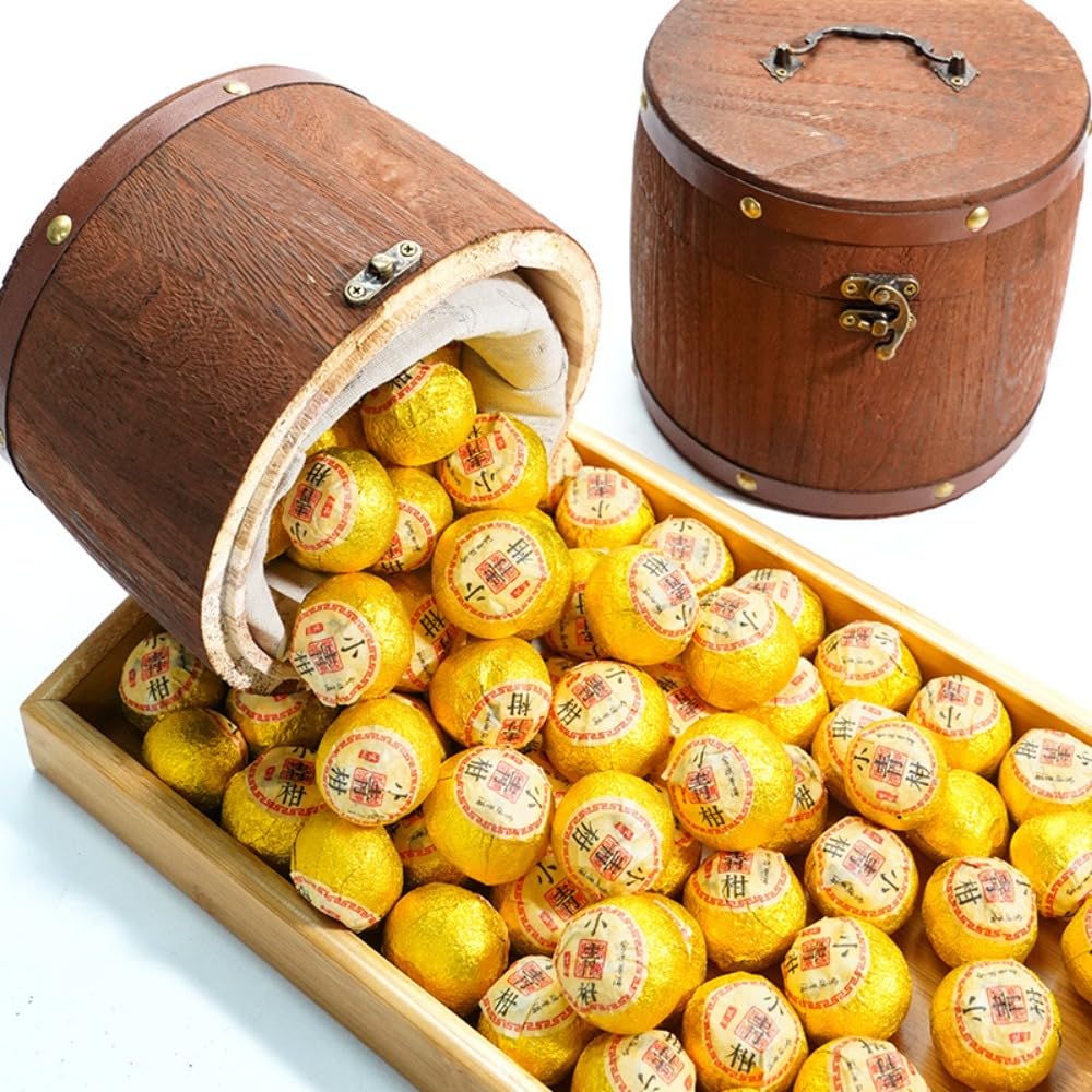 Xinhui Petite Mandarine Verte Puerh Ripetea 500g Baril En Bois Brillant Et Rond De 17,64 Oz