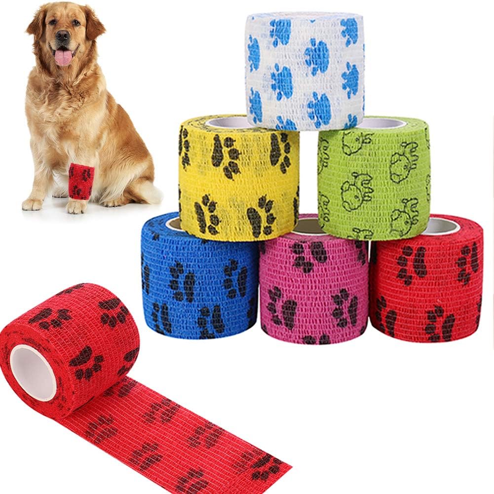 6 Rolls Pet Vet Wrap, Self Adhesive Cohesive Dog Bandage Non-Woven Elastic Bandage Tape Breathable Vet Wrap for Dog Pet Animals, 5cm x 4.5m