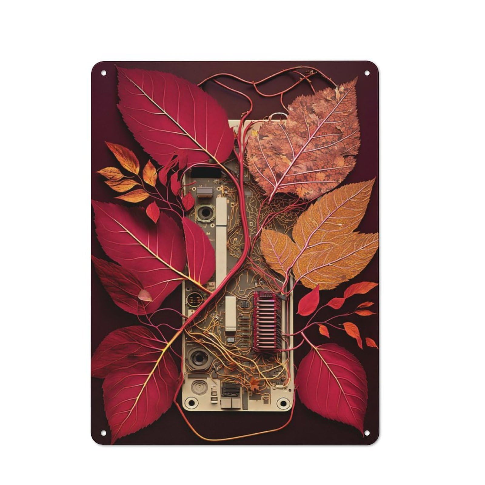 Junmoney Style-22 Leafy Circuitry Reverie Understated Metal Wall Decor 40X30cm, Office Metal Sign For Office, Study, Studio Or Hallway