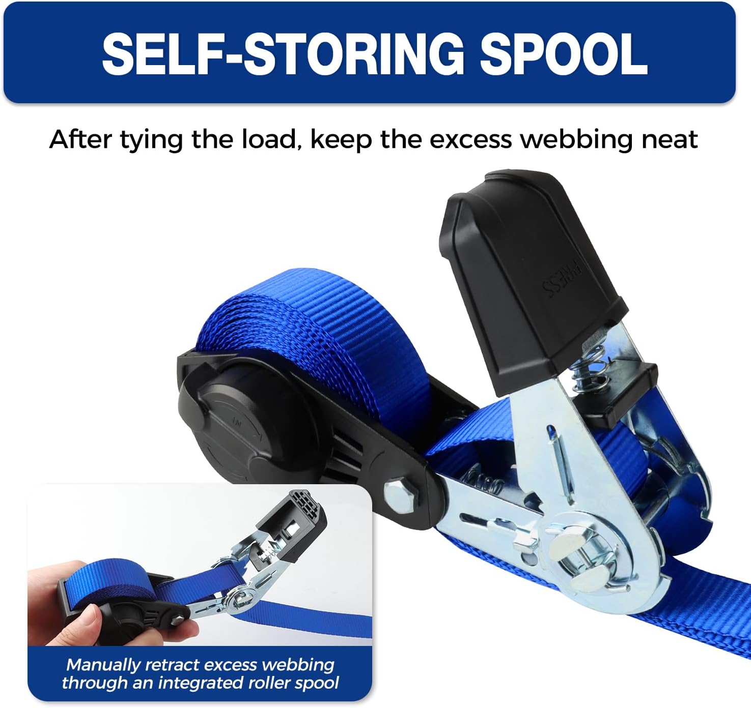 NeatStrap Ratchet Strap with Safety Lock Chromoly S Hooks-1,500lbs Break Strength-Motorcycle, Kayak Ratcheting Straps 1" x 15' Soft Loop Tie-Downs for Pickup Bed,Moving Truck,Trailer(4PK)