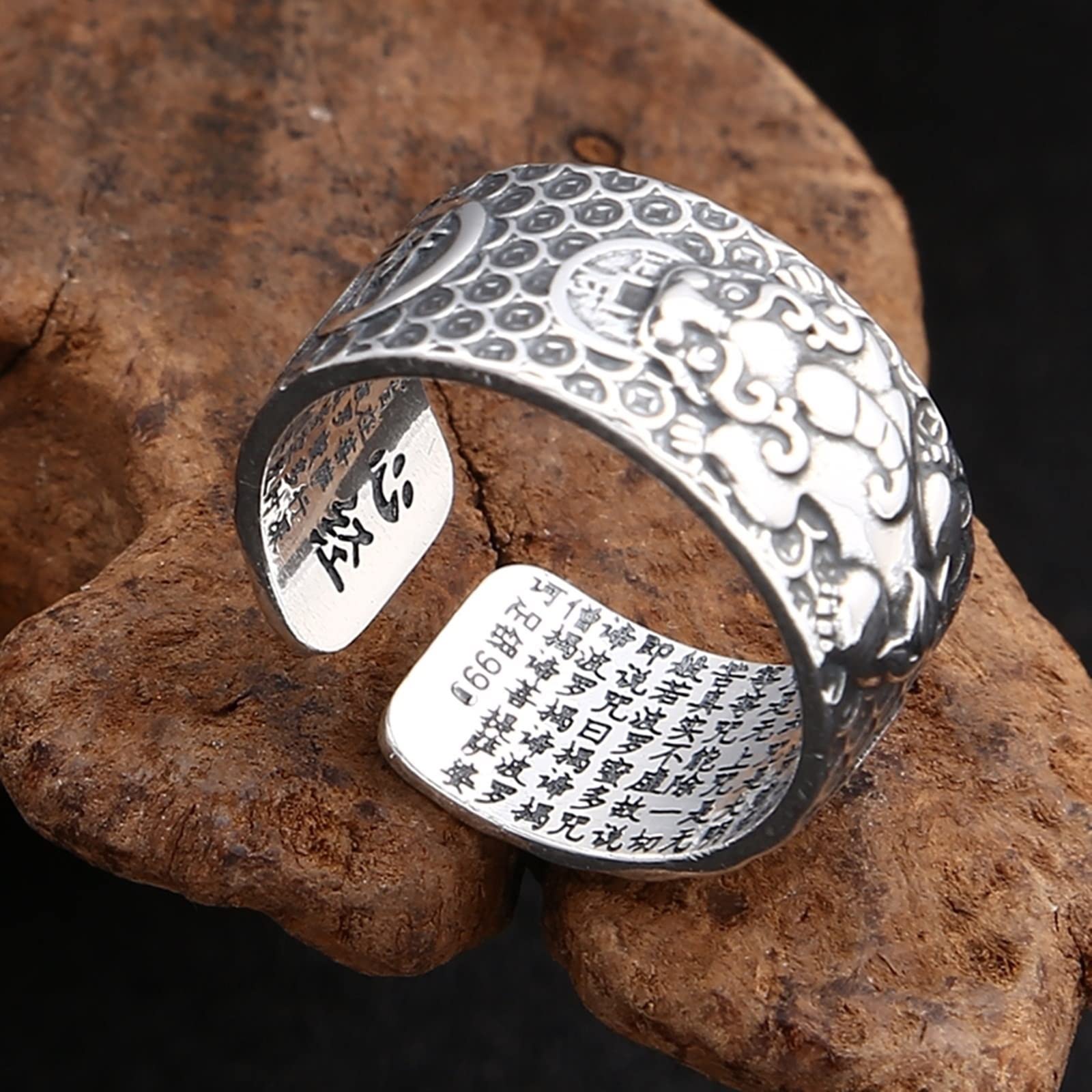 Anillo de plata de ley S925 para hombre, con grabado Pixiu chino Sutra, anillo de compromiso, anillos de amistad, punk rock, plata de ley 925, personalizable
