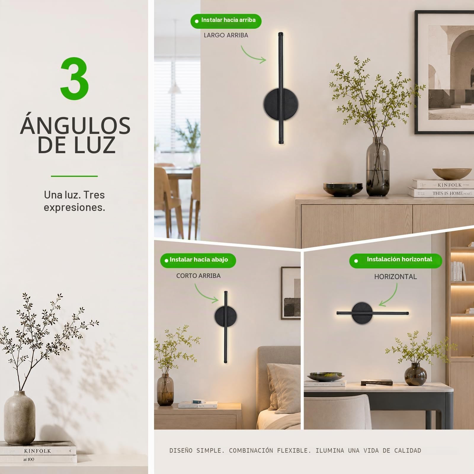 Kimjo 40cm Lámpara de Pared Batería Interior, Regulable Aplique de pared Inalámbricas, Moderna Lámpara Mural Recargable, Negra Luminarias Murales con Mando a Distancia para Dormitorio Pasillo 2 Piezas