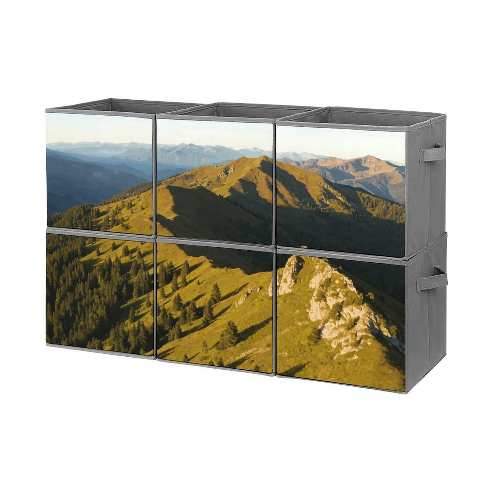 Fodpand Style Mountains Cube Bins With Double Handles,Set Of 6 Cube Organizer, Stackable And Foldable Storage Bins For Organization, Closet, Shelves, Offices