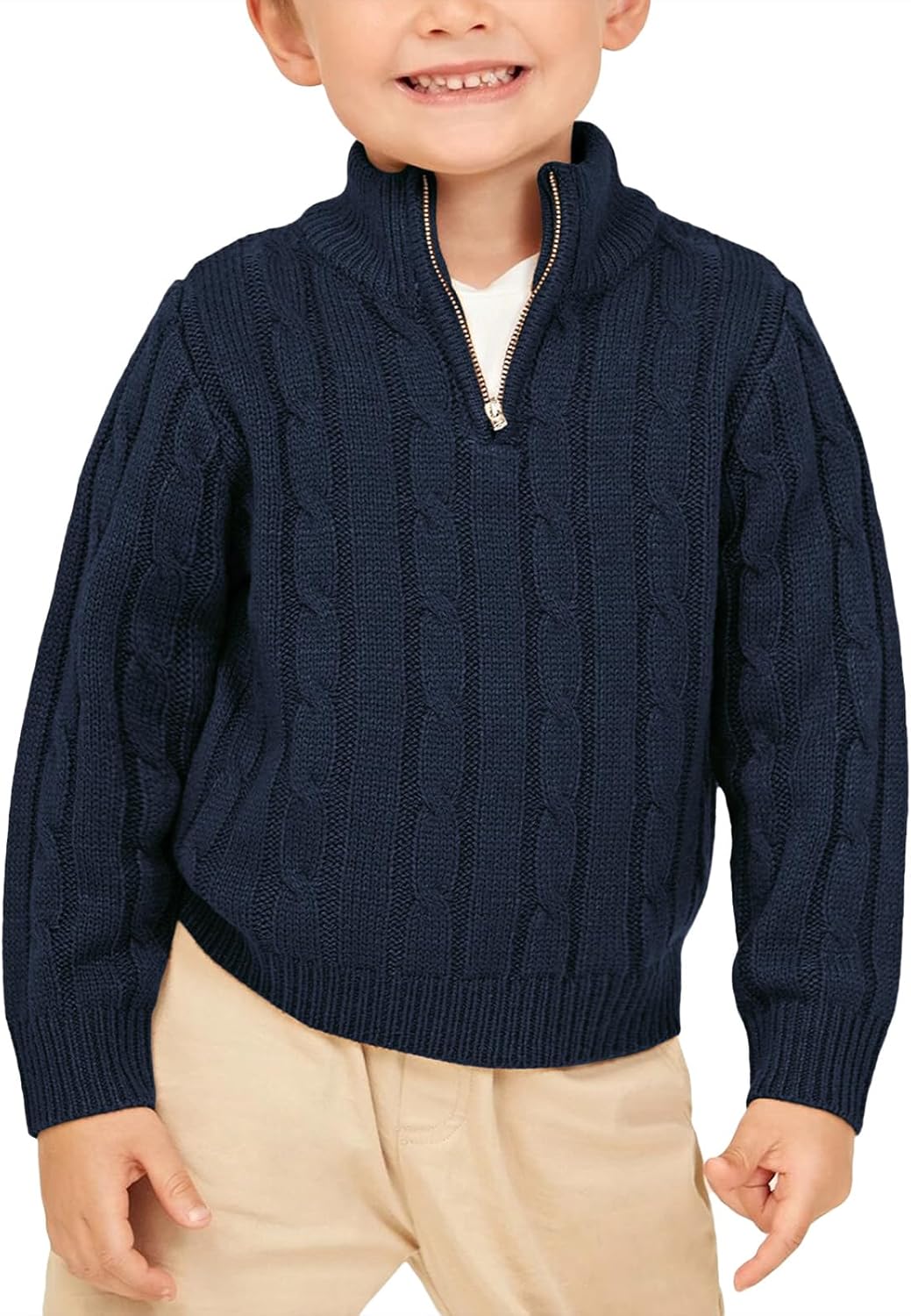 Zhaovi's Toddler Boys Girls Sweater Twisted Knit Cable 1/4 Zip Sweaters Outfit Baby Winter Long Sleeve Warm Soft Outwear - Image 2