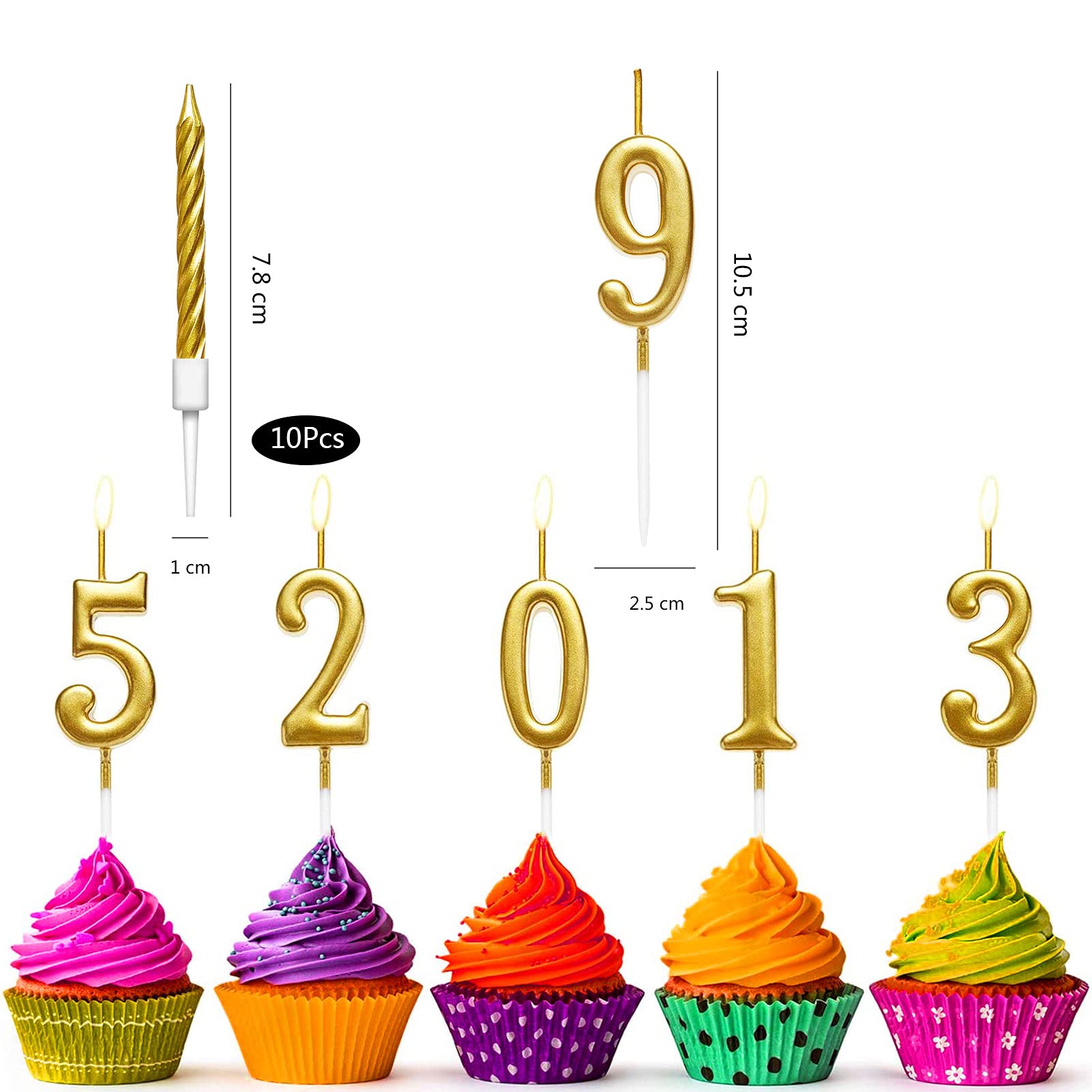Bougies Anniversaire Chiffre 0-9 Kit 20 Pièces Doré Spirale