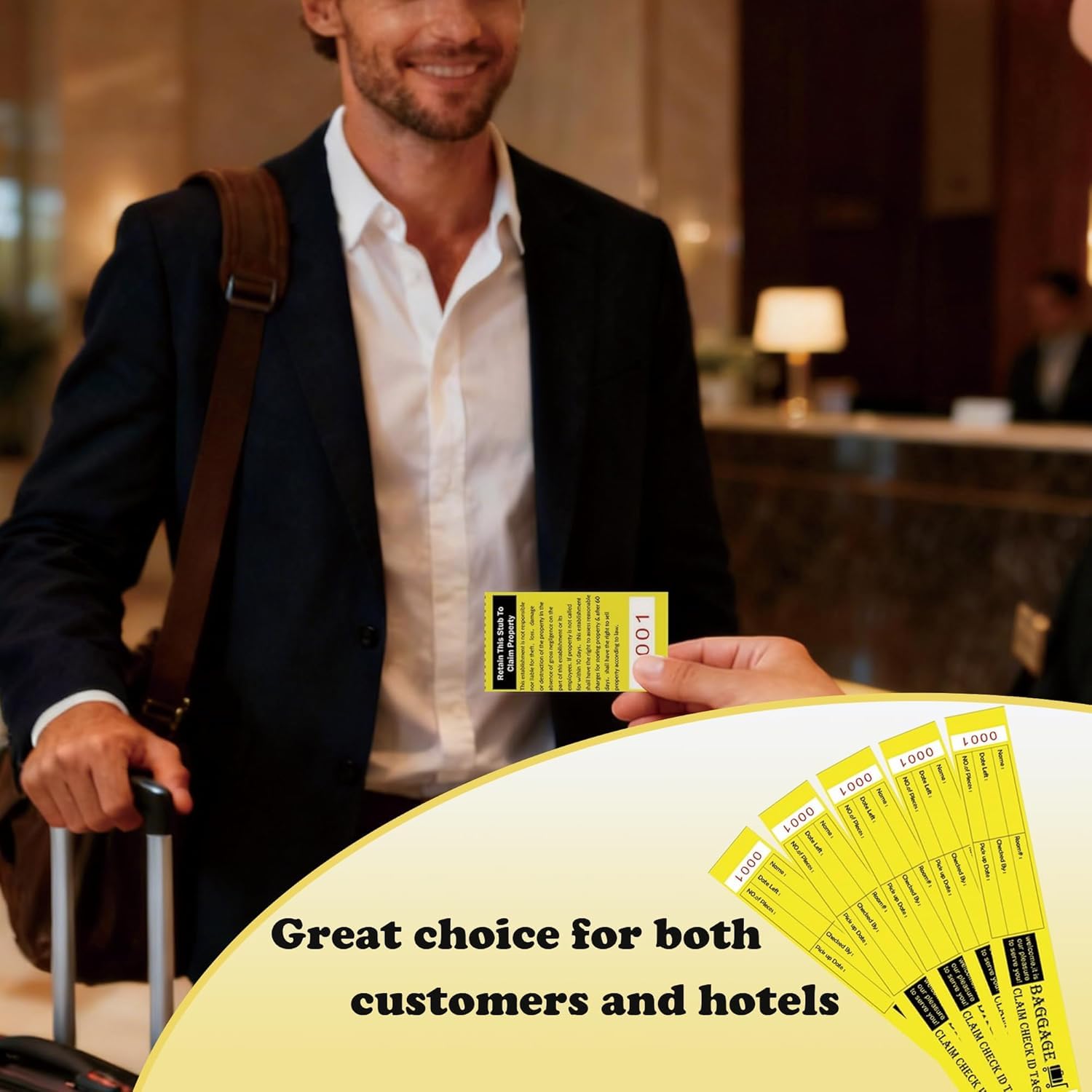 1000 etichette di identificazione per borse da hotel gialle con nastro di trasferimento | Etichetta identificativa per bagagli, nastro di trasferimento sul retro, numerazione da 0000 a 0999, per hotel e motel