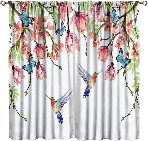Miniatura 208 de Retro 70s Floral Blackout Window Curtains, Watercolor Flower Plant Rustic Modern Style Pattern Window Drapes, for Bedroom Living Room 42x45in 2
