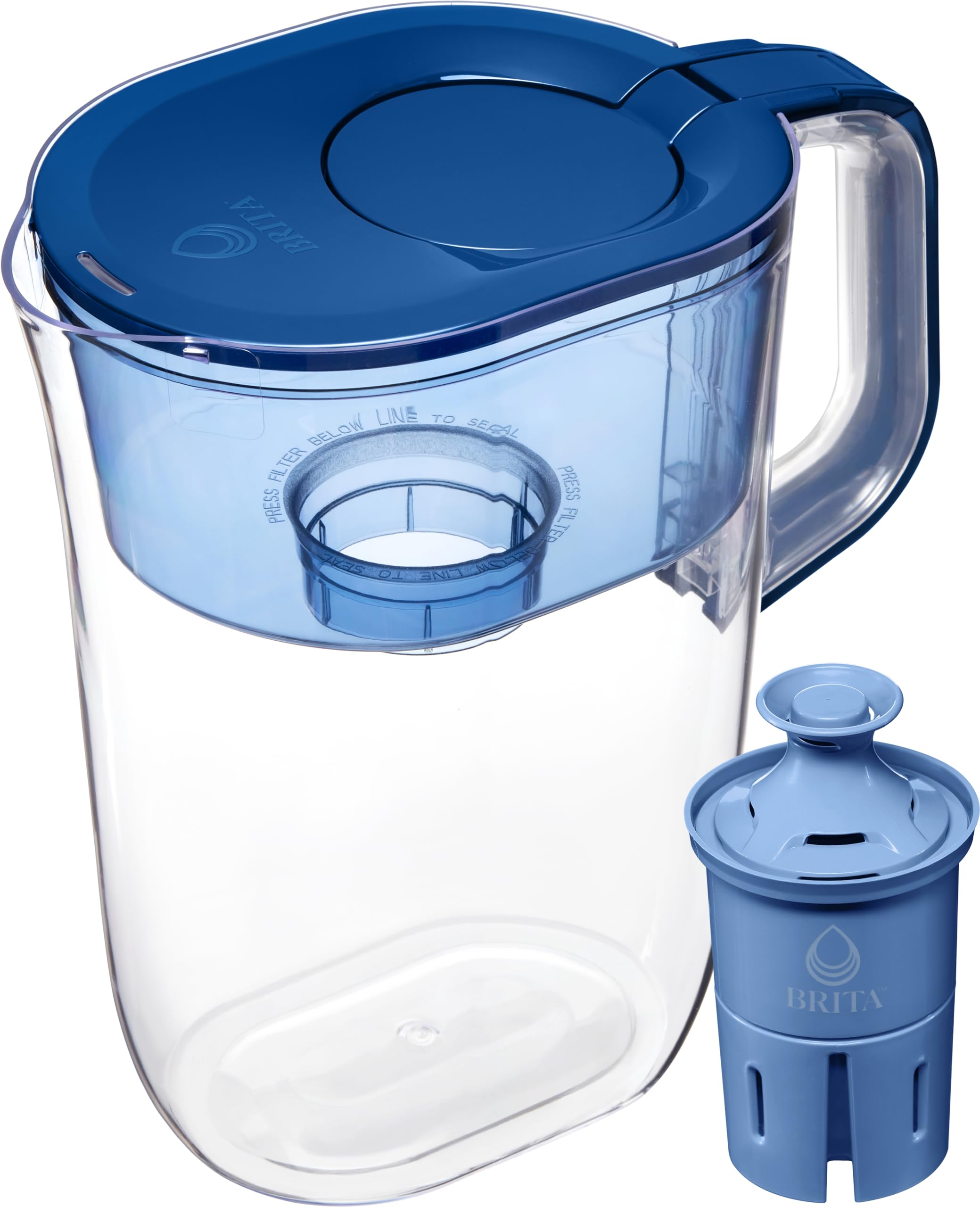 Brita 10 Cup Elite Filter Pitcher with Smart Light Indicator, Reduces 30+ Contaminants including Lead and Microplastics, Filter lasts 6 months, Tahoe, Blue