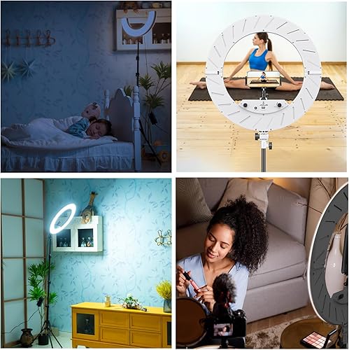 Miniatura 13 de Kit de luz de anillo: 18 pulgadas/17.7 in exterior 55W6700k luz LED regulable, soporte de trípode, control remoto, caja para cámara, smartphone