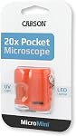Carson MicroMini 20x LED Microscope de poche éclairé avec intégré UV et LED Lampe de poche - Orange