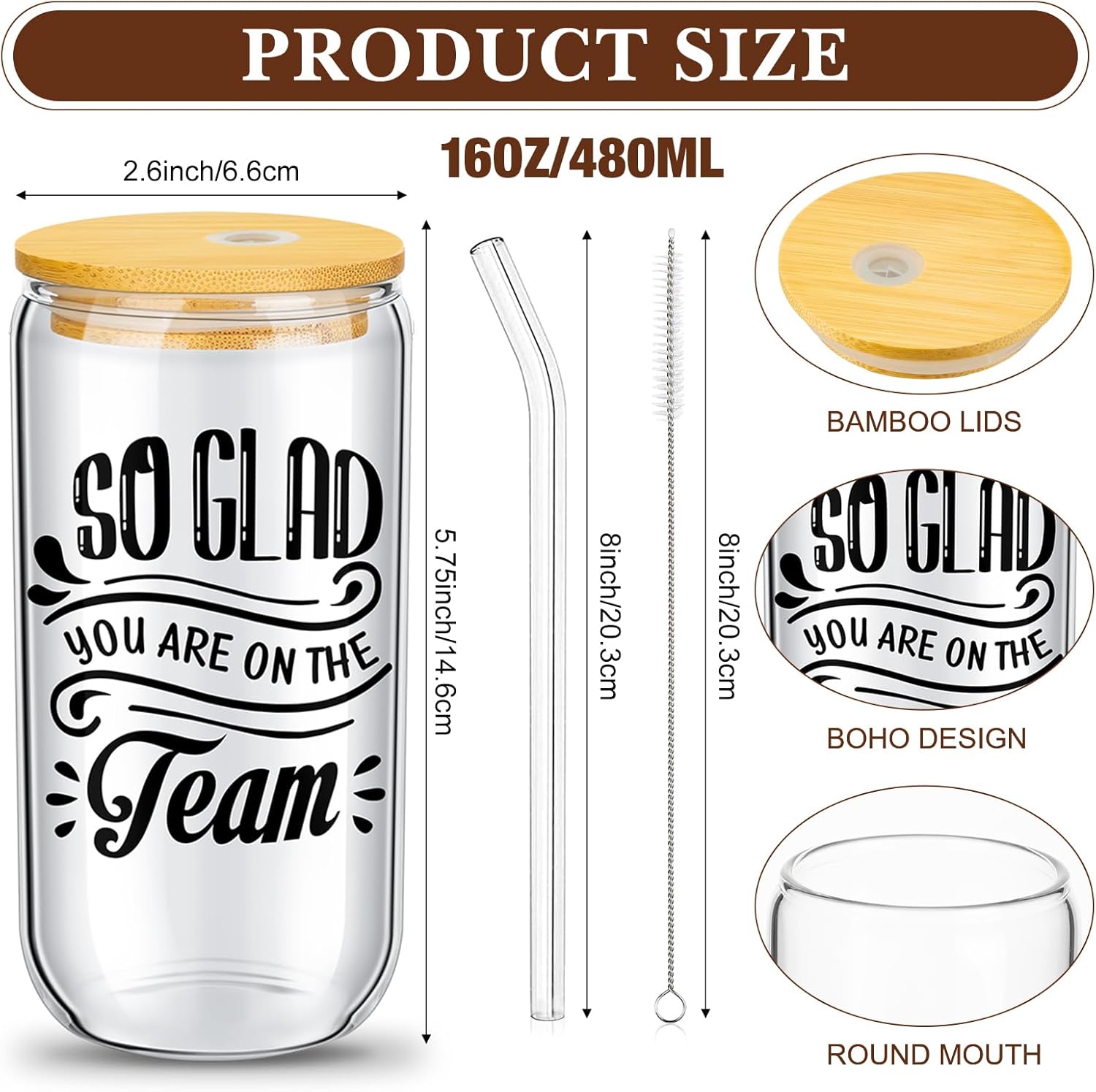 16 Set Appreciation Gifts for Employee Coworker Staff Thank You Christmas Team Gifts 16 oz Can Shaped Beer Glass with Lids Straws Brushes for Teacher Nurse(Awesome) - Image 2