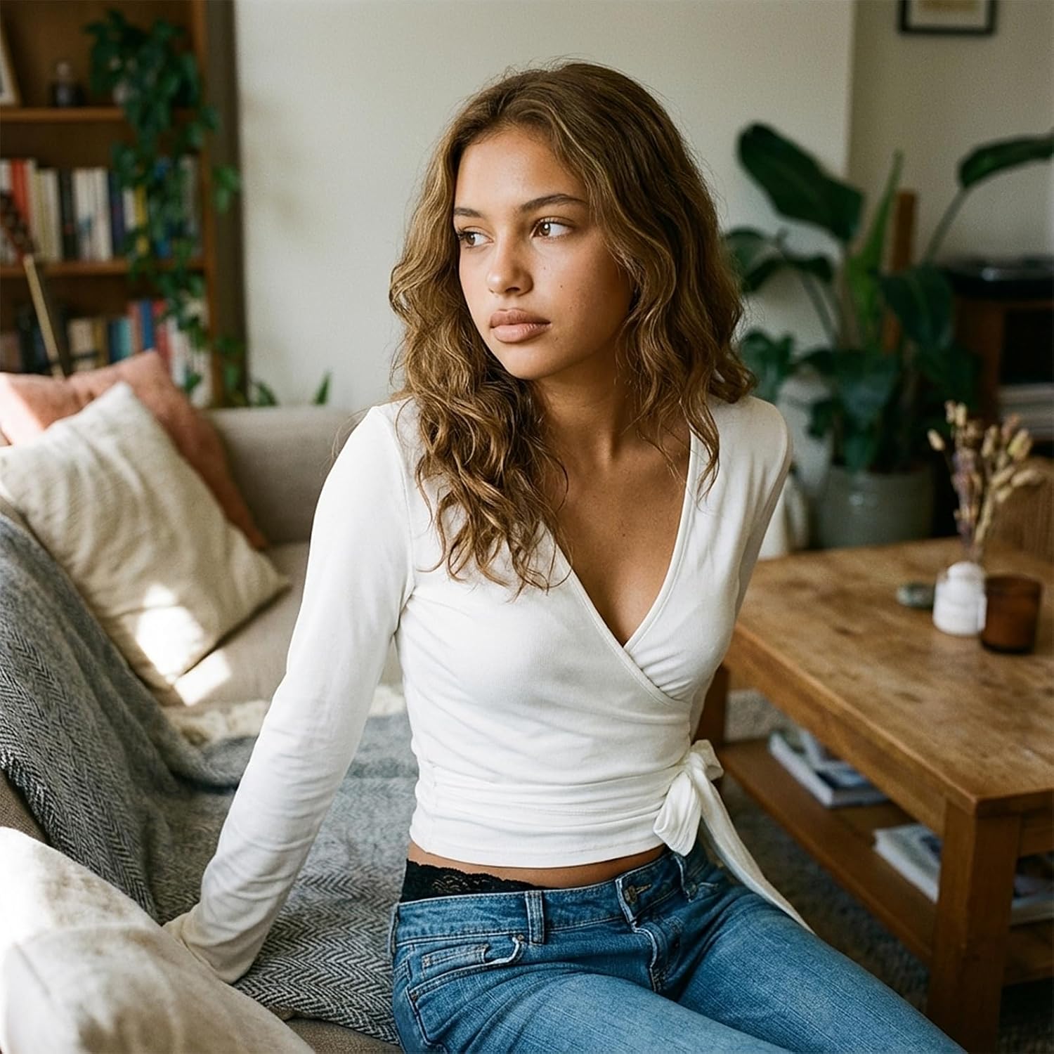 Women Cross Wrap Top Polka Dot Long Sleeve Deep V Neck Tie Workout Ballet Blouse Pilates Yoga Shirt - Image 7