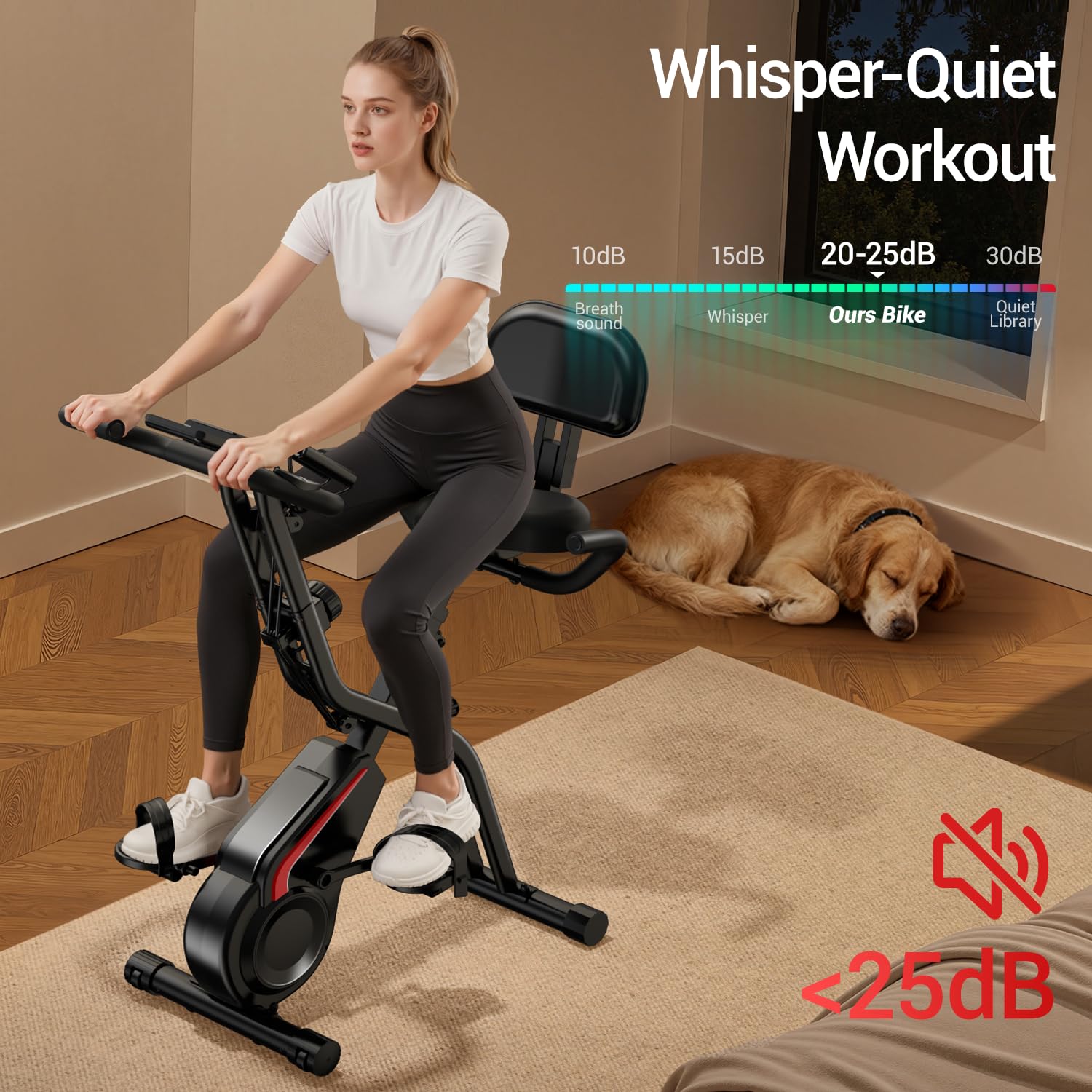 UMAY Velo d appartement pliable, 5-en-1 Velo appartement pliable, équipé d'une résistance silencieuse à 16 niveaux. Vélos d'appartement avec surveillance de la fréquence cardiaque et écran LED