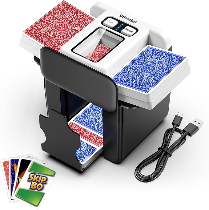 UBeesize Automatic Card Shuffler for 1-4 Decks, Rechargeable Card Shuffler with Dual Modes, Portable Auto Shuffling Machine for Playing Cards Games Such as Poker, UNO, Bridge and Skip-Bo