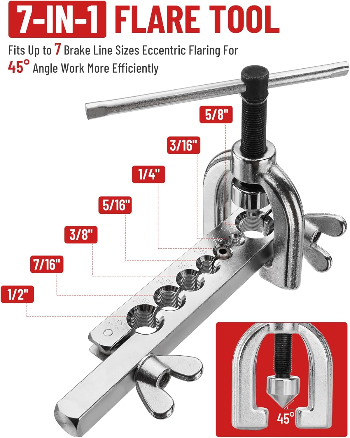 25 ft 3/16in &1/4in Copper Coated Brake Line Flaring Tool Kit, Includes 3-in-1 Tube Bender, Double & Single Flaring Tool Set, 1 Tube Cutter, 4 Threads Unions, 40 Fittings