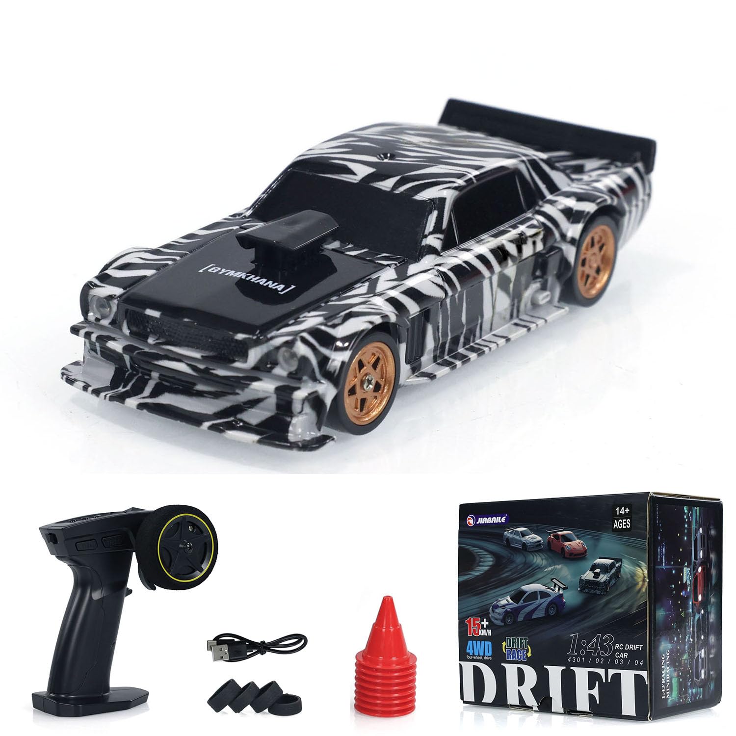 TOUCAN RC HOBBY 1:43 Remote Control Mini Drift Car Race Car Toy Radio Lights Traffic Safety Cone Camouflage Without a Gyro,US in Stock