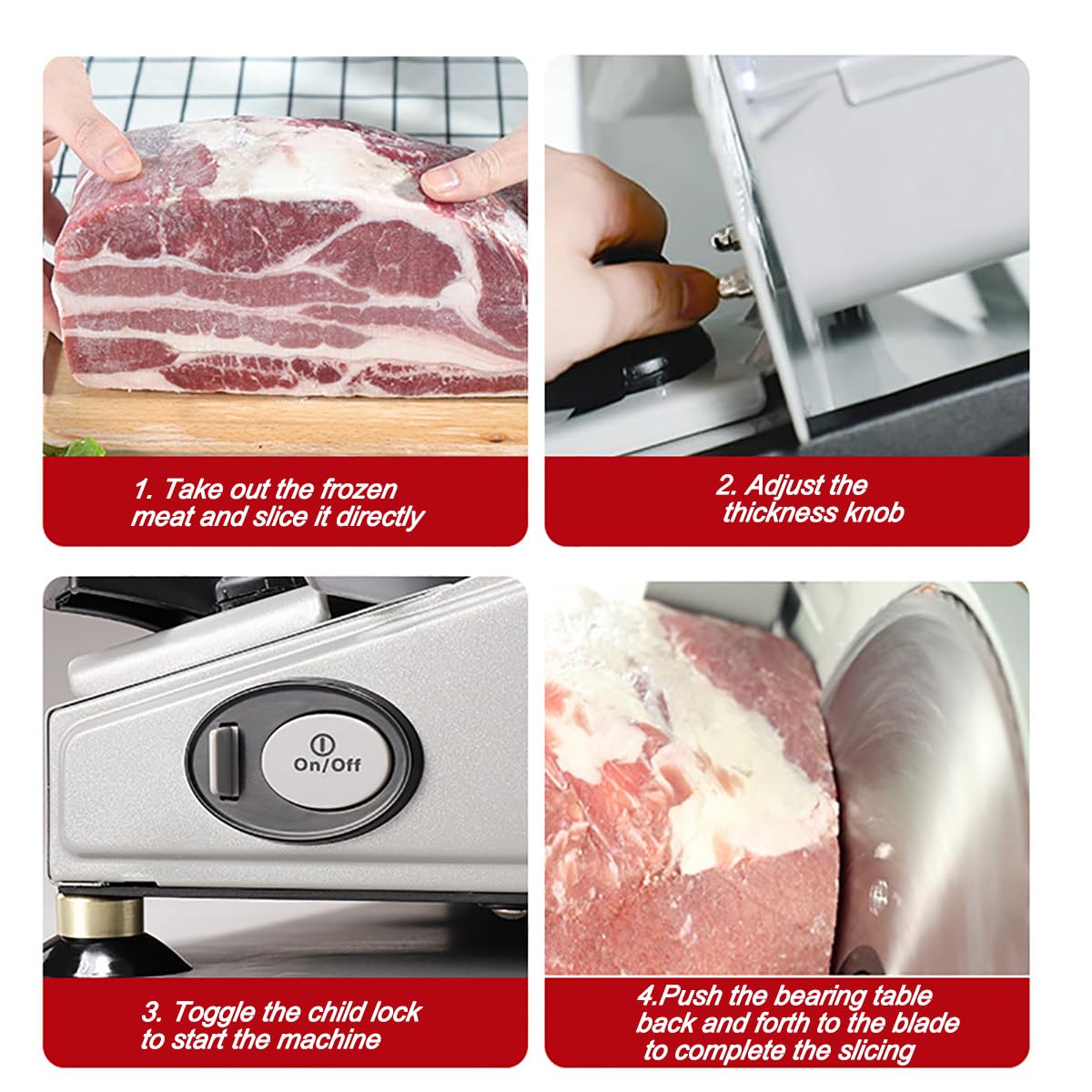 HmLtd Affettatrice per Carne,Affettatrice per Alimenti in Acciaio Inossidabile,Affettatrice per Frutta da 200 W,Spessore Regolabile,Non Richiede azionamento Elettrico,Protezione Blocco Bambini,per