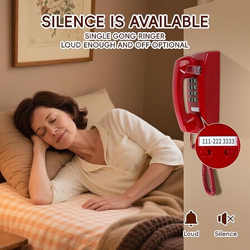 Miniatura 4 de Teléfono de pared clásico retro, teléfono fijo con cable vintage, plástico beige, timbre mecánico, línea eléctrica, operación de una sola línea