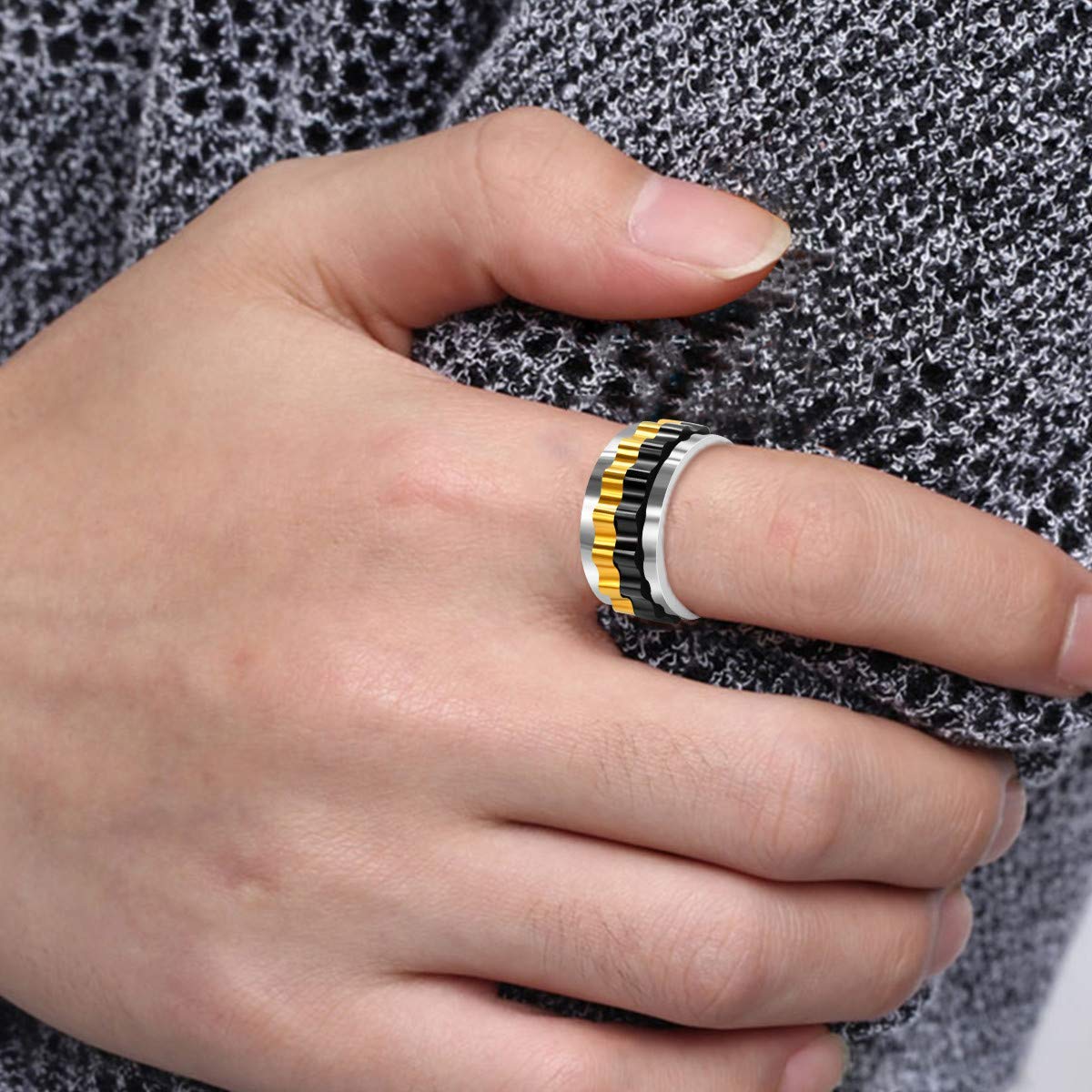 Uloveido s Spinner Gear Design Rings Titanium Steel Anxiety Fidget Spinning Rings for Men Women Size 7 Y485
