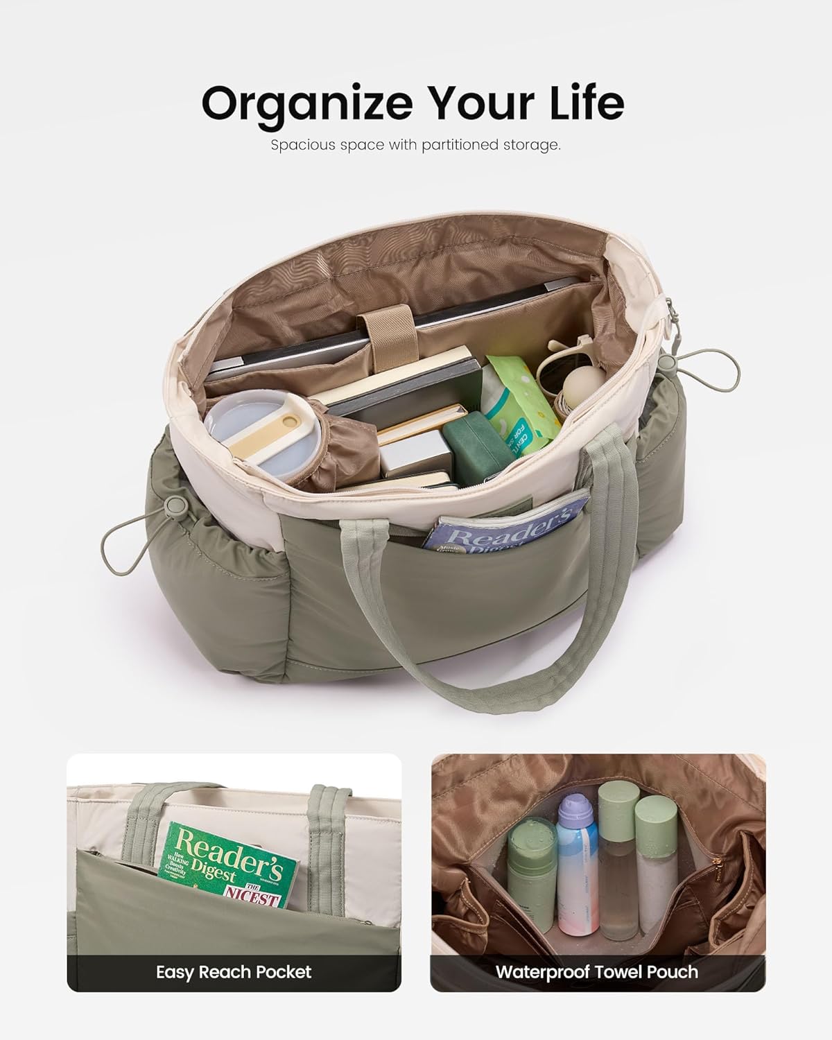 LOVEVOOK Gym Tote Bag for Women, Puffy Yoga Mat Bag with Large Cup Holder & Wet Pocket, Work Nurse Bag for Travel Workout - Image 3